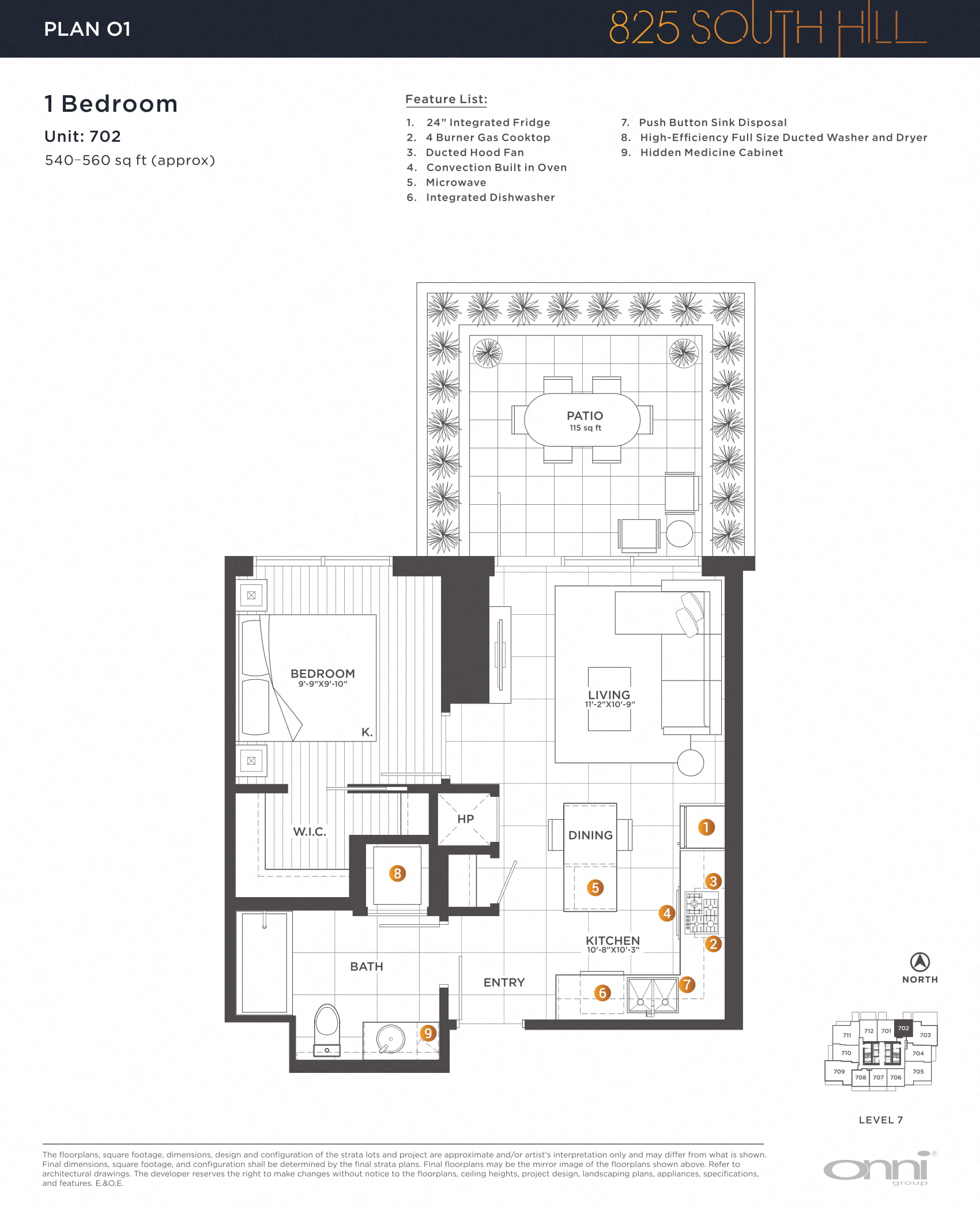 Floor plan for 1 bed, 1 bath, 560 sqft